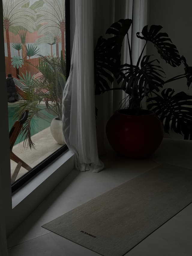 Yoga mat by the window, Bali retreat